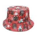 Kerst vissershoed in rood met feestelijke prints van sneeuwmannen en sneeuwvlokken voor dames - M(56-58cm) / Rood