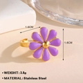Adjustable golden stainless steel ring featuring a purple daisy flower design - 956G-9 / Purple Flower