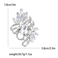 Silver crystal flower brooch with rhinestone accents, dimensions 7.8cm x 5.8cm - Silver