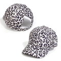 Detail view of leopard print ponytail baseball caps with large hair opening and adjustable strap - S Size (52-54CM) / Beige Leopard