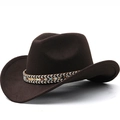 Cappello da cowboy western classico in lana marrone scuro con fascia intrecciata - M(56-58CM) Regolabile / caffè