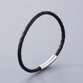 Bracelet en cuir tressé noir avec fermoir magnétique cylindrique en acier argent - Style B-3.5mm Cordon Noir-Fermoir Acier-Bracelet