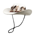 Detail of white straw cowboy hat with ethnic feathers and adjustable chin strap - M (56-58cm) / Pure White