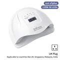 White 120W nail UV LED lamp with 36 LEDs, digital display and UK plug power cord - SUN X5 Plus White-UK Plug