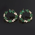 Luxurious gold C-shaped hoop earrings with green and white pear-cut cubic zirconia - Green
