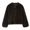 Chaqueta aviadora corta de piel sintética marrón con cremallera metálica central - XS / café