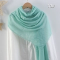 Solid mint green cotton linen scarf with soft pleated texture and frayed fringe edges - Light Lake Green