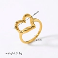 Bague ouverte coeur doré avec texture lave en acier inoxydable et design de 16mm - Bague Ouverte Cœur Creux Texture Lave (HF-J1326)