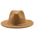 Classic camel wool fedora hat with gold metal snake chain band for women - M (56-58cm) / Camel