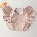 Pink waterproof baby bib with yellow cherry prints and cute wing sleeve design - Wings - Pink Cherry / One Size