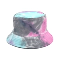 Close-up of tie-dye bucket hat with blue and purple tones and multi-row brim stitching - M (56-58cm) / Sky Blue Grey