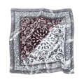 Silk satin square scarf featuring red and white paisley print with grey borders - Spliced Paisley Gray