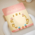 Golden titanium steel stud earring set featuring heart, butterfly and faux pearl designs - Gold Pink Flower Butterfly (E1888-1)