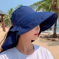Navy blue wide brim sun hat with neck protection for outdoor activities on a beach - Navy Blue