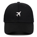 Berretto da baseball nero classico con ricamo aereo bianco in cotone premium - Regolabile / Nero
