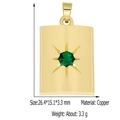 Detail view of gold rectangle pendant with green gemstone inlay and starburst design - Style 5 (Gold Rectangle Star Green Gem)