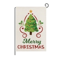 Christmas garden flag with red plaid design and Merry Christmas greeting on linen fabric - Style ZQ008-3 (Gold Tree)