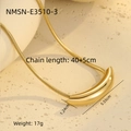 Detailed view of gold curved pendant on snake chain with dimensions and specifications - Arc / Gold