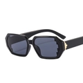 Irregular small frame black polygon sunglasses with thick temples and gold metal accents - C1 Black Frame Grey Lens