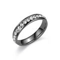 Minimalist black titanium steel band ring encrusted with sparkling cubic zirconia stones - US 5 / Black