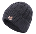 Winter knit beanie in black ribbed design with soft thermal lining and embroidered patch - Single Hat / Black