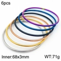 Set of six 3mm stackable stainless steel bangles in multi-color 18k gold plated finishes - 6Pcs Set-Multi Colors (KB180409-KFC)