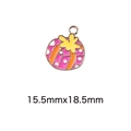 Pink enamel cartoon Christmas bell charm with orange stripes and yellow flower, 15.5x18.5mm - 63# Round Cartoon Pendant