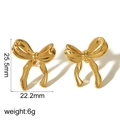Vue détaillée des boucles d'oreilles nœud plaquées or 18 carats avec dimensions et poids - Style Nœud Papillon Doré (TE6823-G) / Or 18 carats