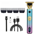 Electric hair clipper set with gradient metal body, 4 limit combs and USB charging kit - Colorful Gradient Portrait with LED Display - Metal Body