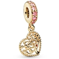 Golden heart-shaped Tree of Life charm with pink gemstone inlay for bracelets - 018-Pink Tree of Life