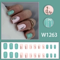 Mint green and pink press-on nails with floral motifs in a short square shape set - Lily of the Valley Green Pink Jump Color (W1263)