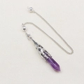 Deep purple amethyst hexagonal prism pendulum necklace with ornate silver filigree cap - Amethyst