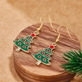 Festive Christmas tree earrings in green enamel with red star and gold metal hooks - Green Snowflake Christmas Tree Style (E00893G)
