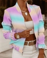 Women's slim fit baseball jacket with pastel macaron gradient and zipper closure - S / Purple Gradient