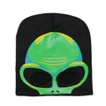 Funny black knitted alien beanie with green eyes and cutout holes for Halloween - Alien Style (A)