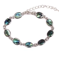Abalone shell cross heart bracelet in silver with colorful natural shell inlays - Oval Geometric Style
