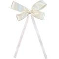 Detail of elegant ivory satin bow hair clip with long ribbons and silky texture - Beige
