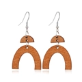 Detail of geometric cutout brown wood earrings with half-round and arched wooden pieces - Style 25/Semicircle Arch Combo Wood