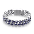 Men's stainless steel Cuban link bracelet with stylish dark blue enamel inlay detail - Blue Style (KB157834-KJX)