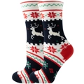Fair Isle Christmas socks with navy blue reindeer patterns and festive snowflakes - 37-44 / Navy Reindeer