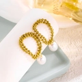 Collana in titanio placcato oro 18k con perle bianche e piccole perline d'oro da donna - Orecchini a Catena di Perle / Orecchini Oro (5665)