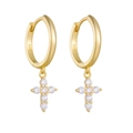 S925 sterling silver gold hoop earrings featuring sparkling diamond cross pendants - 925 Silver / Gold
