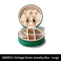 Mini round vintage green velvet jewelry box with ring slots and necklace hooks - Large / Vintage Green