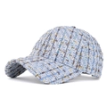 Stylish light blue tweed baseball cap featuring a premium textured weave for women - Sky Blue