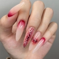 3D-gradiënt nude en bloedrode stiletto plaknagels met gehecht wondpatroon design - Bloederige Hechtstijl (Inclusief Lijm) (JP3406)