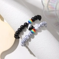 Magnetic couples heart bracelet set with black matte and white marble beads - SY0391-1 Black & White Turquoise Magnetic Style
