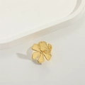 Minimalist gold four-leaf clover adjustable ring with center stone on white display - Rhinestone Four-Leaf Clover (JZ0493-3)
