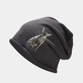 Close-up of dark grey knit beanie featuring a realistic sphinx cat print and texture - Sphinx Cat Print / Sphinx Dark Gray