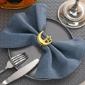Golden moon and star napkin ring on blue linen napkin for elegant table setting - Smiley Face Moon Star 18K Gold