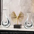 Modern 3-piece luxury home decor set with white ceramic waves and gold metal wings - Phoenix Flight White Silver Set With Golden Eagle Iron Art Ornament